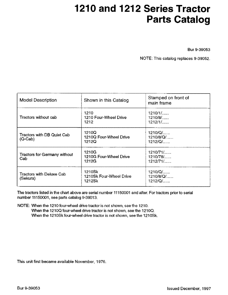 Схема запчастей Case IH 1212 - (1-01) - 1210 AND 1212 SERIES TRACTOR PARTS CATALOG (00) - PICTORIAL INDEX