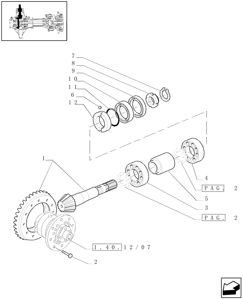 Схема запчастей Case IH JX90 - (1.40.12/06[01]) - (VAR.386) CLASS 2 FRONT AXLE WITH 2ND STEERING CYLYNDER & LIMITED SLIP (40KM/H) - BEVEL GEAR PINION SET (04) - FRONT AXLE & STEERING