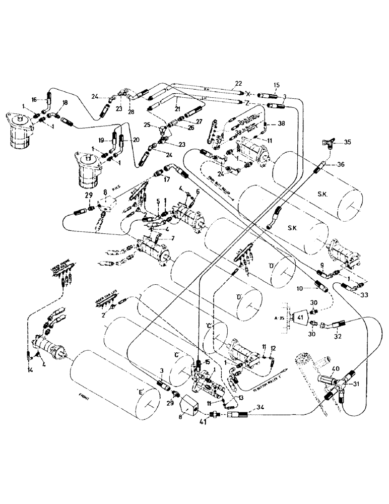 Схема запчастей Case IH 7000 - (B05-36) - HYDRAULICS, CIRCUIT, SWINGING KNIFE TOP ROLLERS Hydraulic Components & Circuits