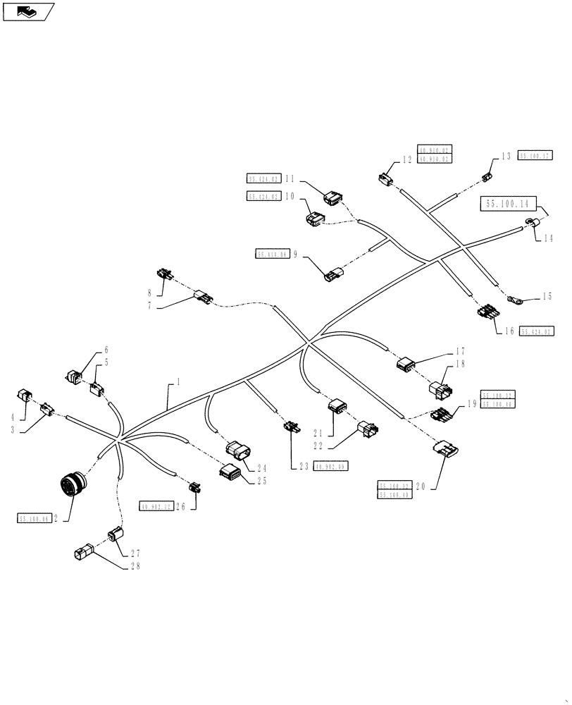 Схема запчастей Case IH 4430 - (55.100.14[01]) - PRODUCT CONTROL HARNESS (55) - ELECTRICAL SYSTEMS