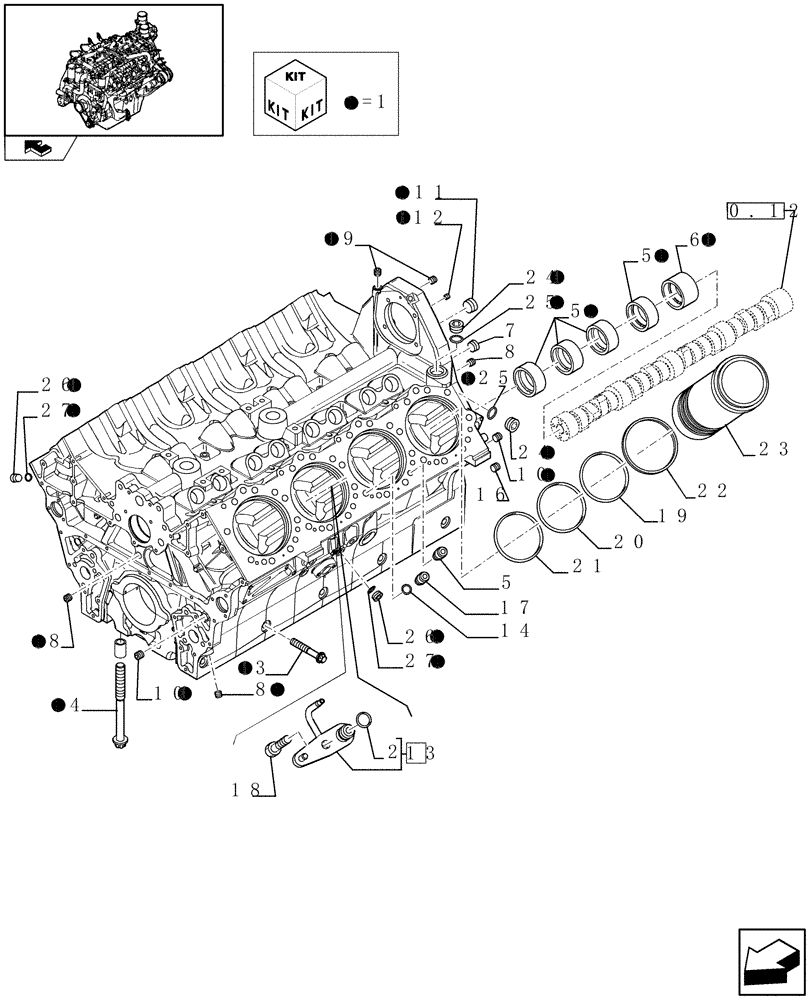 Схема запчастей Case IH FVAE2884X B200 - (0.04.0) - CYLINDER BLOCK & RELATED PARTS (504064685-504076463) 