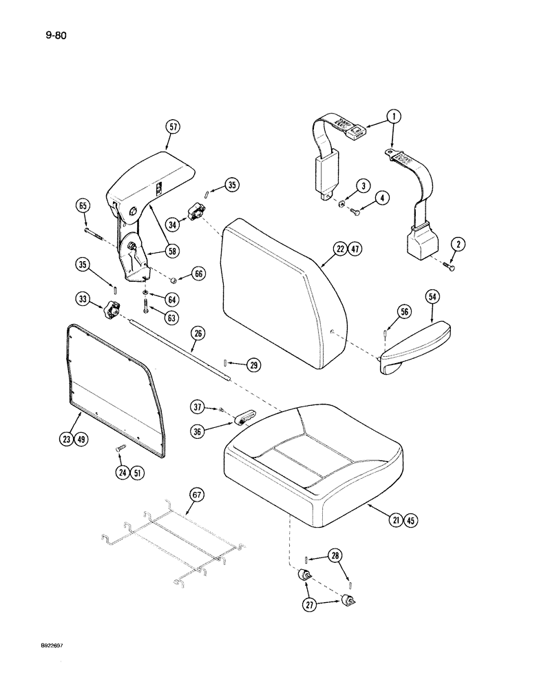 Схема запчастей Case IH 7140 - (9-080) - AIR SUSPENSION SEAT, SEAT BELT, CUSHIONS AND ARM RESTS, PRIOR TO P.I.N. JJA0028200 (09) - CHASSIS/ATTACHMENTS