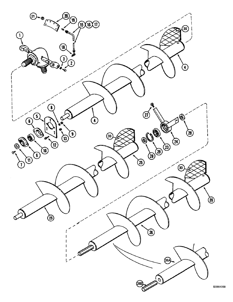 Схема запчастей Case IH 2166 - (9E-26) - UNLOADER, UPPER AUGER (17) - GRAIN TANK & UNLOADER