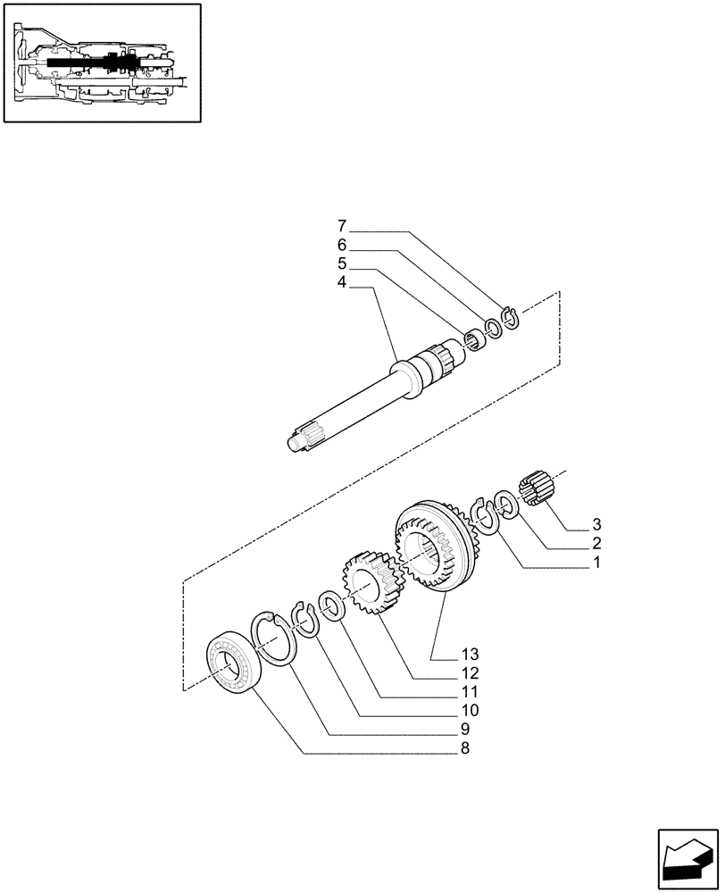 Схема запчастей Case IH JX1095N - (1.28.1/04[01]) - (VAR.271) HI-LO - TRANSMISSION GEARS, CLUTCH SHAFT AND GEARS (03) - TRANSMISSION