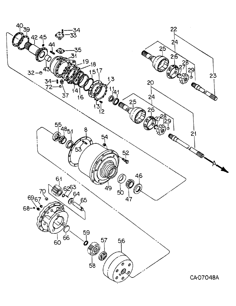 Схема запчастей Case IH 886 - (07-57) - DRIVE TRAIN, PLANETARY STEERING AXLE, TRACTORS WITH ALL WHEEL DRIVE (04) - Drive Train