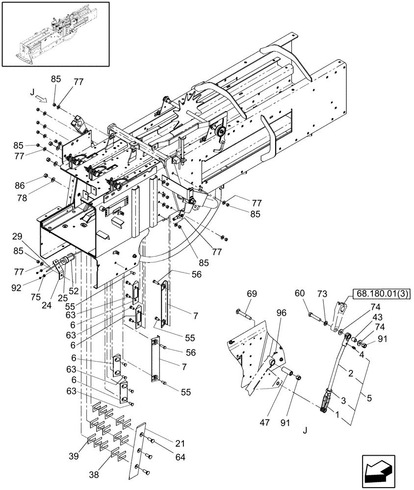 Схема запчастей Case IH SB541C - (62.150.03[3]) - STATIONARY KNIFE, NEEDLE YOKE ROD & HAY WEDGES, SB541C (62) - PRESSING - BALE FORMATION