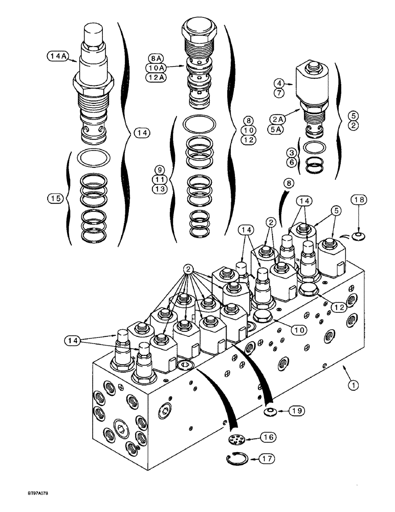 Схема запчастей Case IH 955 - (8-154[A]) - CONTROL VALVE ASSEMBLY, PLANTER, VICKERS, 12 ROW NARROW - FRONT FOLD (THROUGH 8/97) (08) - HYDRAULICS