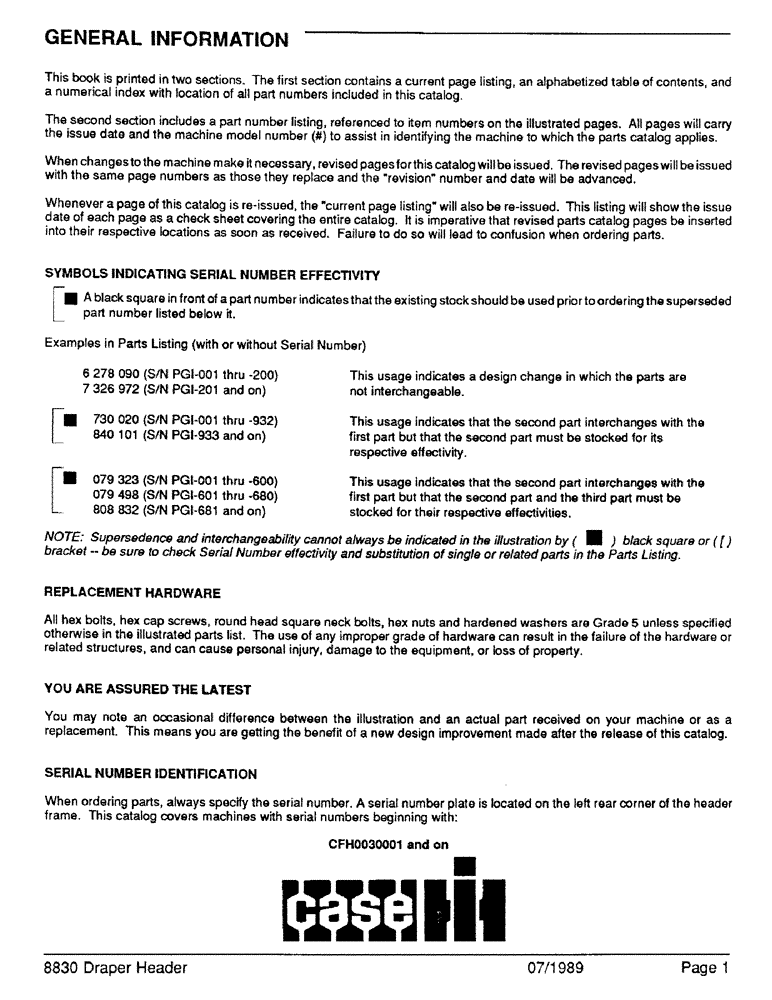 Схема запчастей Case IH 8830 - (01) - GENERAL INFORMATION (00) - GENERAL & PICTORIAL INDEX