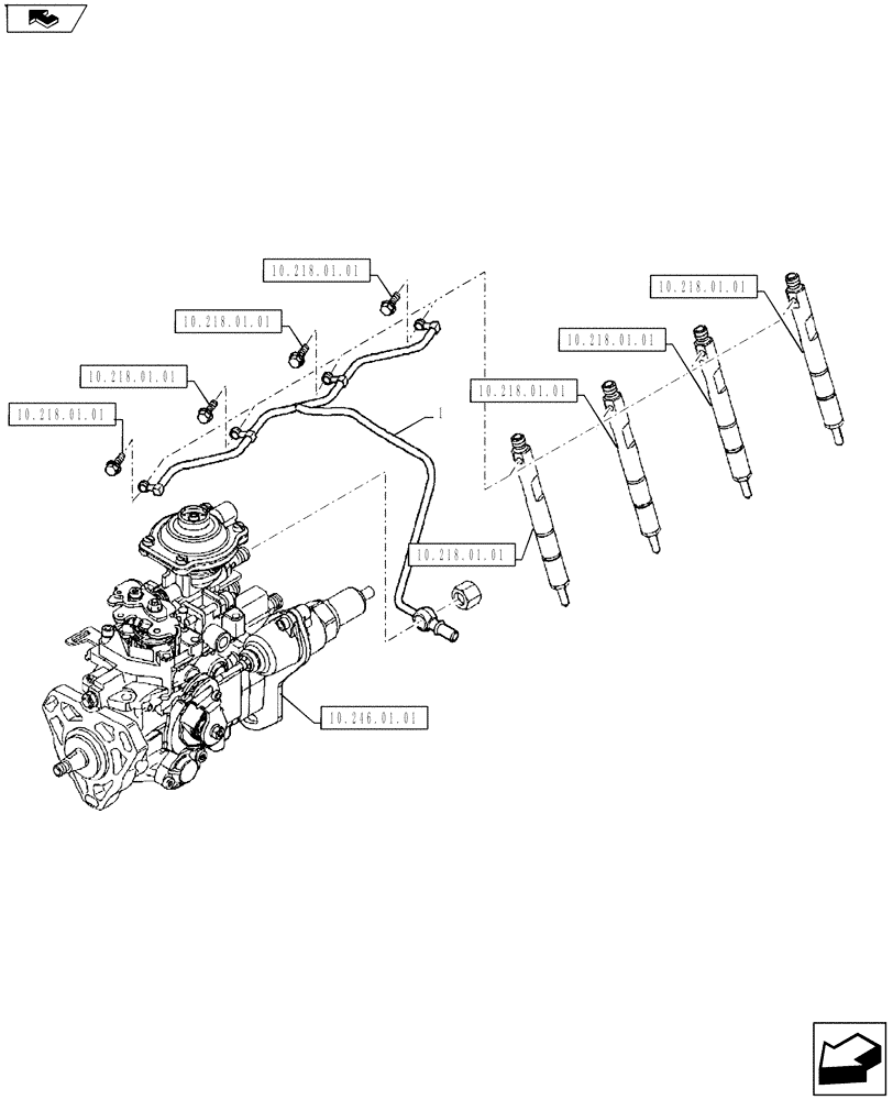 Схема запчастей Case IH FARMALL 65A - (10.218.04[01]) - FUEL INJECTOR - RETURN LINE (10) - ENGINE