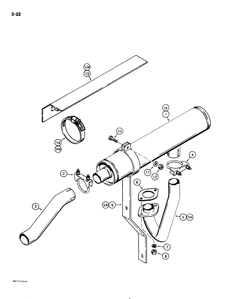 Схема запчастей Case IH 1825 - (2-22) - MUFFLER AND EXHAUST SYSTEM, GASOLINE MODELS (02) - ENGINE