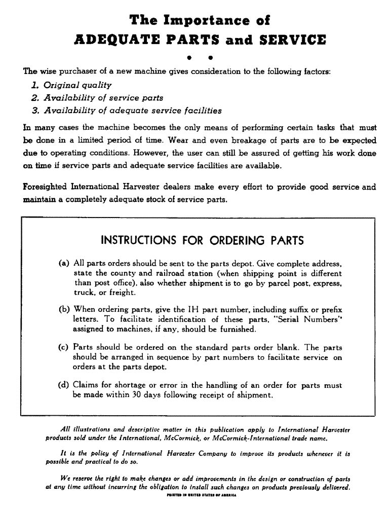 Схема запчастей Case IH 82-SERIES - (2) - THE IMPORTANCE OF ADEQUATE PARTS AND SERVICE 