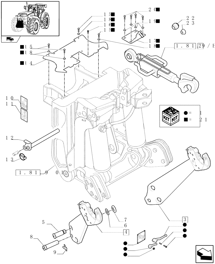 Схема запчастей Case IH PUMA 165 - (1.81.9[04]) - (VAR.088 ) FRONT HPL FOR REAR REMOTES LESS PTO, LESS AUX. COUPLERS - LINK AND ARMS - C6726 (07) - HYDRAULIC SYSTEM