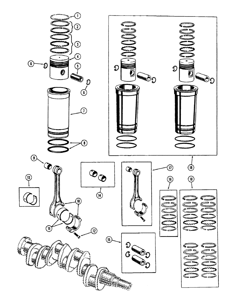 Схема запчастей Case IH 1010 - (386) - PISTONS, SLEEVES AND CONNECTING RODS, 301 DIESEL ENGINE (10) - ENGINE