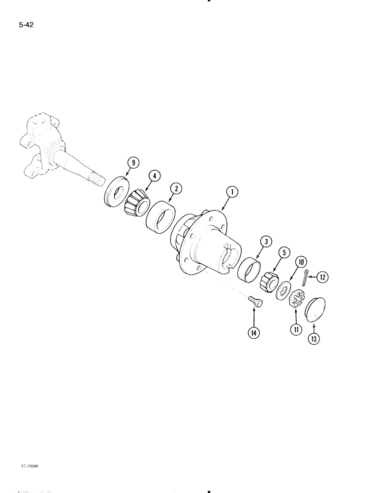 Схема запчастей Case IH 695 - (5-42) - WHEEL HUB, HEAVY DUTY CAST FRONT AXLE (05) - STEERING