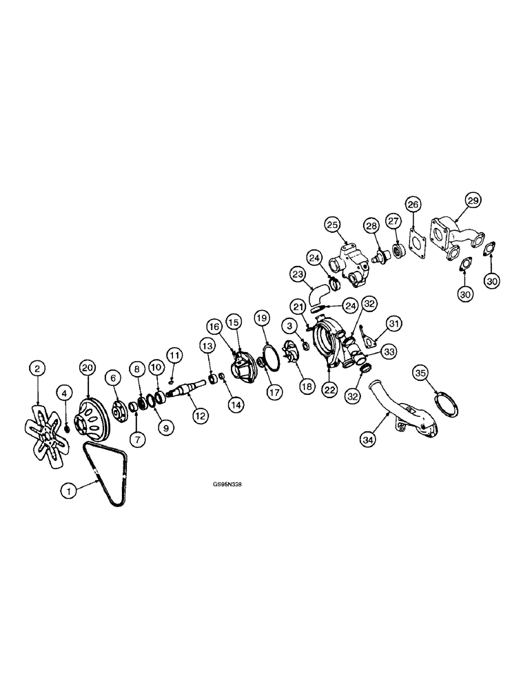 Схема запчастей Case IH DT-361 - (8-82) - FAN, THERMOSTAT AND WATER PUMP, 1206 AND 21206 TRACTORS 