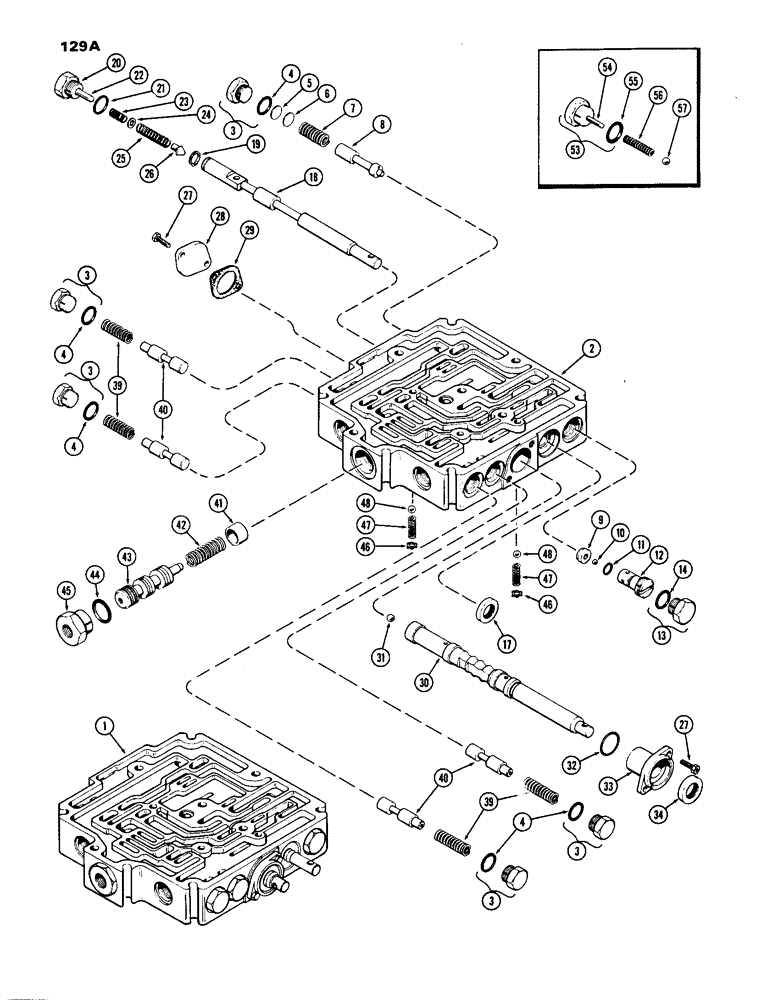 Схема запчастей Case IH 1070 - (129A) - A61984 TRANSMISSION CONTROL VALVE, POWER SHIFT, USED PRIOR TO TRANS. SER. NO. 2366001 (06) - POWER TRAIN