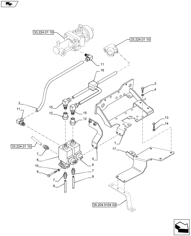 Схема запчастей Case IH PUMA 200 - (33.224.01[11]) - PNEUMATIC TRAILER BRAKE - CONTROL VALVE AND RELEVANT PARTS (VAR.729385-743170 / 743623; VAR.743171-728385 / 743624; VAR.743169-720178 / 743625) (33) - BRAKES & CONTROLS