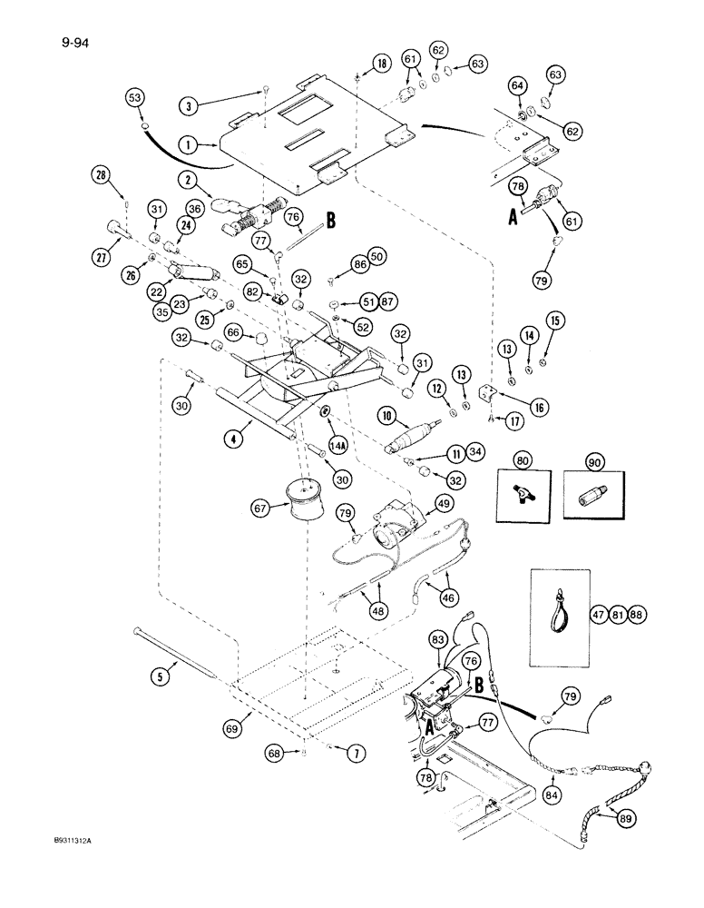 Схема запчастей Case IH 7140 - (9-094) - AIR SUSPENSION SEAT, SUSPENSION, P.I.N. JJA0028200 AND AFTER (09) - CHASSIS/ATTACHMENTS