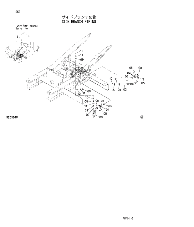 Схема запчастей Hitachi ZX250LC-3 - 059 SIDE BRANCH PIPING. 01 UPPERSTRUCTURE