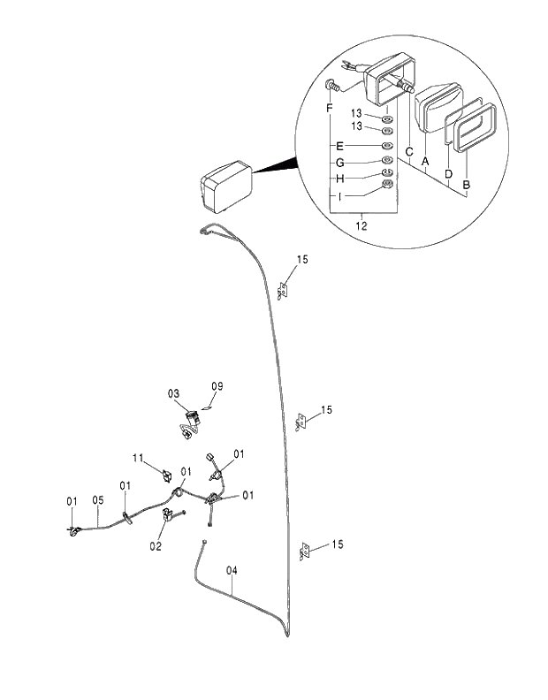 Схема запчастей Hitachi ZX250LCK-3G - 080 REAR HEAD LAMP (1 LAMP) 01 UPPERSTRUCTURE