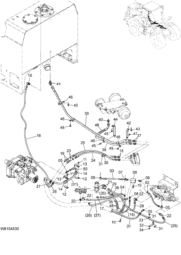 Схема запчастей Hitachi ZW180 - 194 STEERING PIPING (2) (000101-004999, 005101-). 06 HYDRAULIC SYSTEM