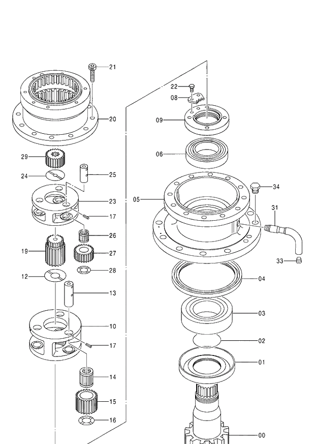 Схема запчастей Hitachi ZX140W-3 - 329 TRANSMISSION (SWING) ( CEB 002353-, CED 002380-, CEA 020391-). 02 MOTOR