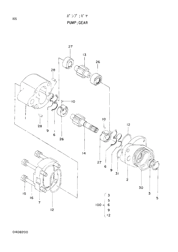 Схема запчастей Hitachi EX220-2 - 005 GEAR PUMP (008001 -). 01 PUMP