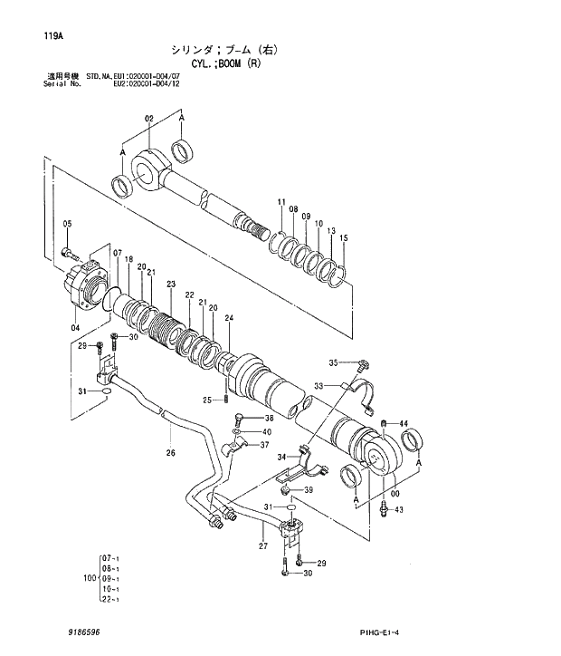 Схема запчастей Hitachi ZX280LCN - 119 CYL.BOOM (R). CYLINDER