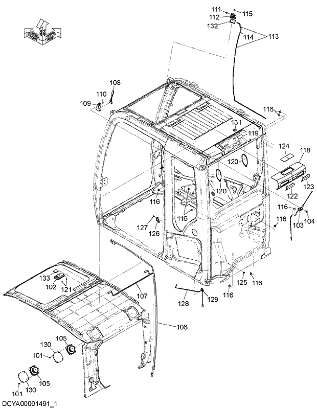 Схема запчастей Hitachi ZX470R-5G - 015 CAB (1)(WITHOUT ANTENNA) 10 CAB