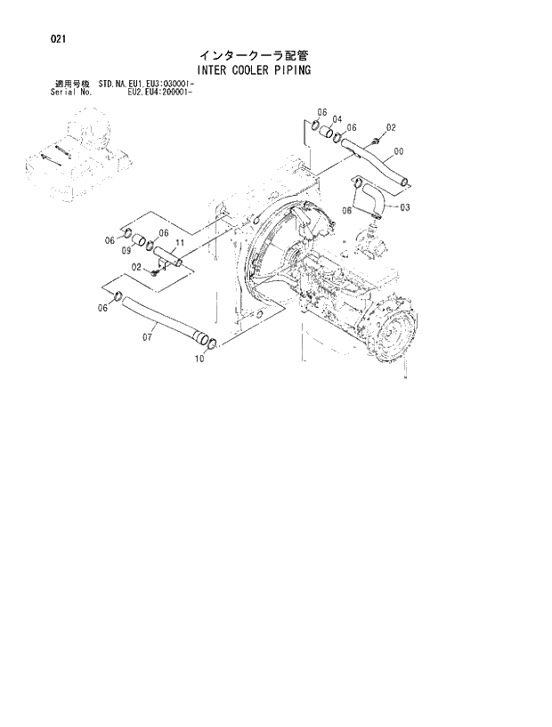 Схема запчастей Hitachi ZX350LCK - 021 INTER COOLER PIPING. 01 UPPERSTRUCTURE
