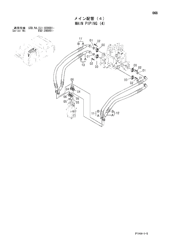 Схема запчастей Hitachi ZX330 - 068 MAIN PIPING (4). 01 UPPERSTRUCTURE