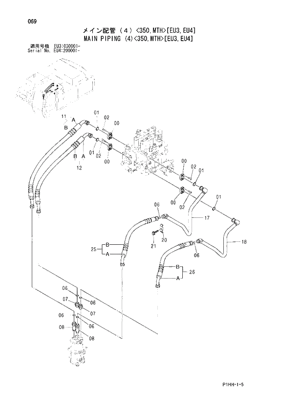 Схема запчастей Hitachi ZX330LC - 069 MAIN PIPING (4)(350,MTH)(EU3,EU4). 01 UPPERSTRUCTURE