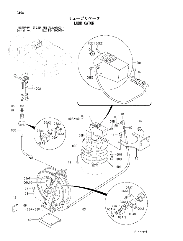 Схема запчастей Hitachi ZX370MTH - 319 LUBRICATOR. 01 UPPERSTRUCTURE