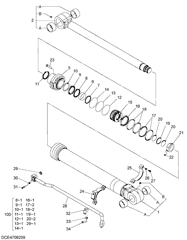 Схема запчастей Hitachi ZX280-5G - 004 CYL.; BUCKET 05 CYLINDER
