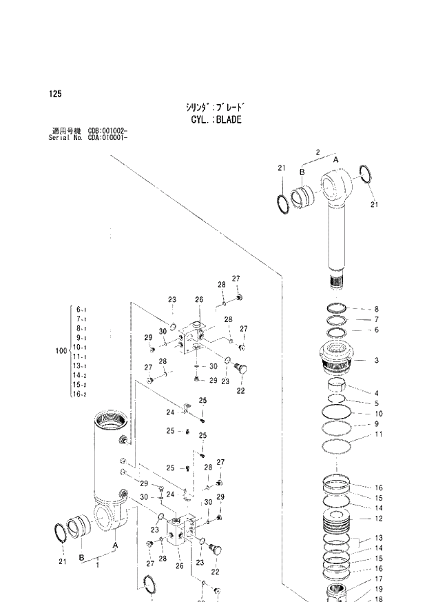 Схема запчастей Hitachi ZX210W - 125 CYL. BLADE (CDA 010001 - CDB 001002 -). 04 CYLINDER