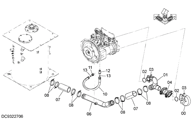 Схема запчастей Hitachi ZX350LCK-5G - 001 SUCTION PIPING 04 HYDRAULIC PIPING