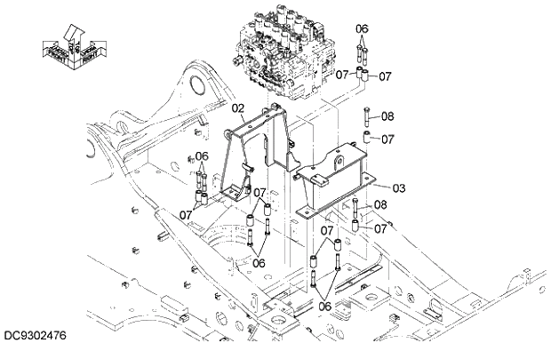 Схема запчастей Hitachi ZX470LC-5G - 007 CONTROL VALVE SUPPORT 04 HYDRAULIC SYSTEM