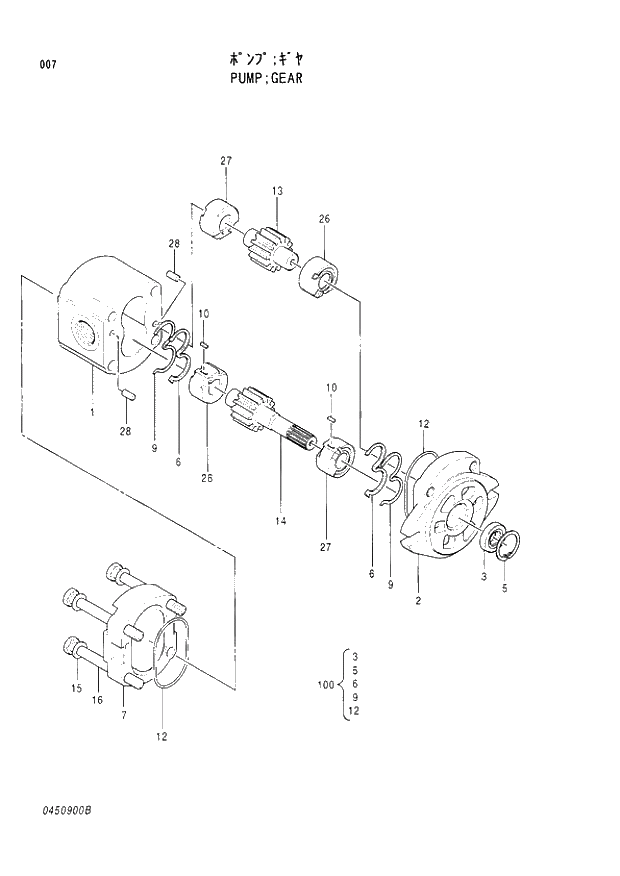 Схема запчастей Hitachi EX200H-3 - 007 GEAR PUMP. 01PUMP