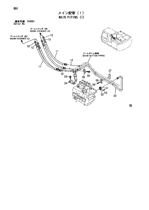 Схема запчастей Hitachi ZX110 - 051_MAIN PIPING (1) (010001 -). 01 UPPERSTRUCTURE