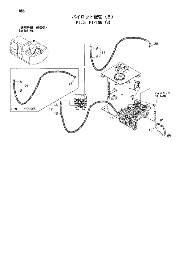 Схема запчастей Hitachi ZX110M - 085_PILOT PIPING (B) (010001 -). 01 UPPERSTRUCTURE