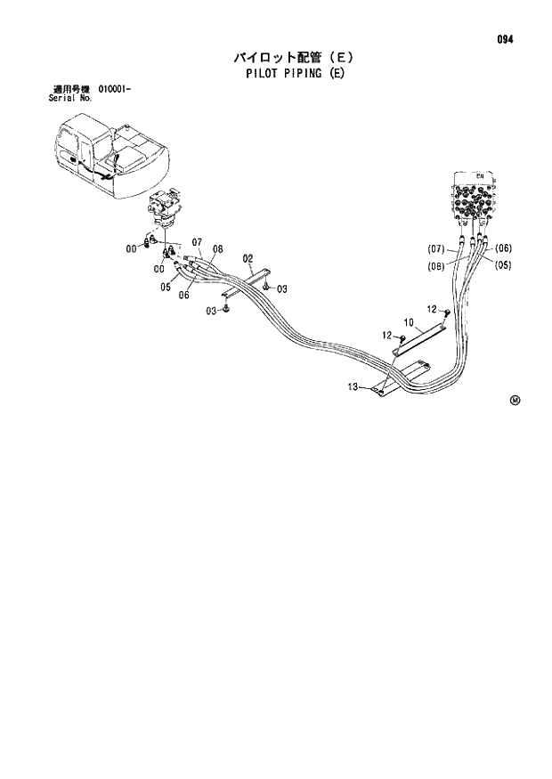 Схема запчастей Hitachi ZX110M - 094_PILOT PIPING (E) (010001 -). 01 UPPERSTRUCTURE