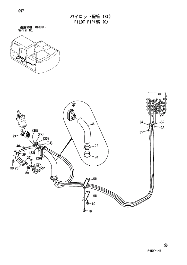 Схема запчастей Hitachi ZX110M - 097_PILOT PIPING (G) (010001 -). 01 UPPERSTRUCTURE