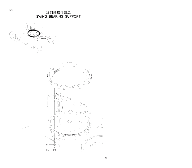 Схема запчастей Hitachi EX200-5 - 321 SWING BEARING SUPPORT 02 UNDERCARRIAGE