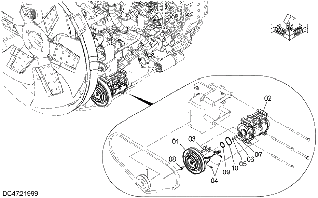 Схема запчастей Hitachi ZX210LCK-5G - 008 COMPRESSOR 10 AIR CONDITIONER(HEATER)