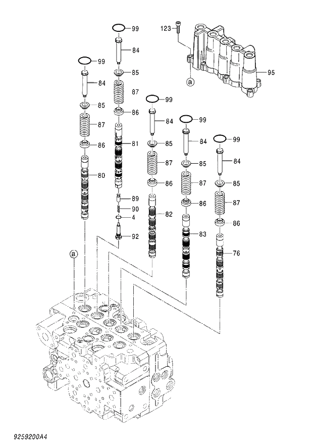 Схема запчастей Hitachi ZX140W-3 - 365 VALVE CONTROL (4-8) ( CEB CED 002001-,005001- CEA 020001-,050001-). 03 VALVE