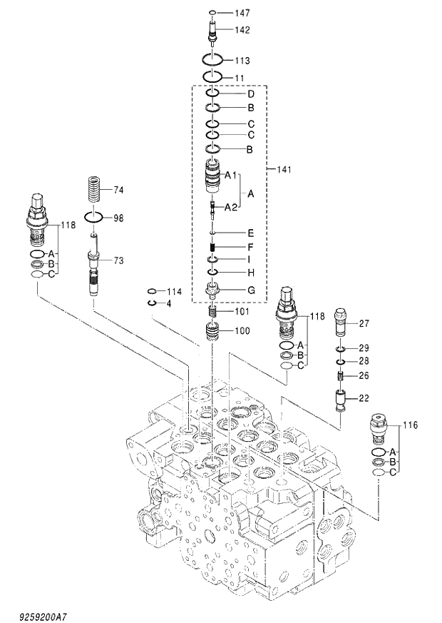 Схема запчастей Hitachi ZX140W-3 - 368 VALVE CONTROL (7-8) ( CEB CED 002001-,005001- CEA 020001-,050001-). 03 VALVE