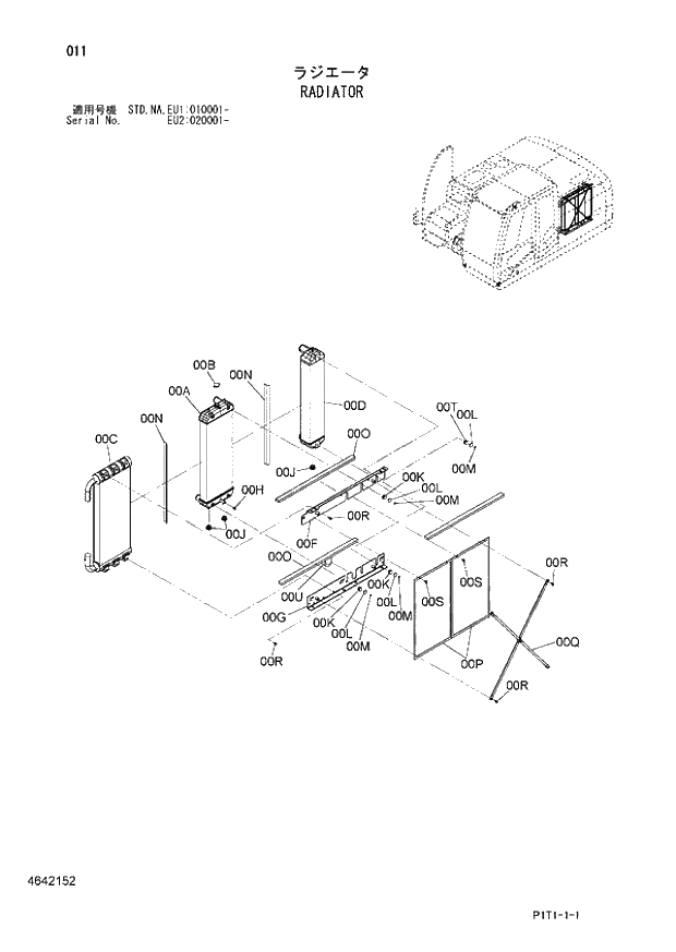 Схема запчастей Hitachi ZX160LC-3 - 011_RADIATOR (EU1 010001 -; EU2 020001 -; NA - NA; STD - STD). 01 UPPERSTRUCTURE