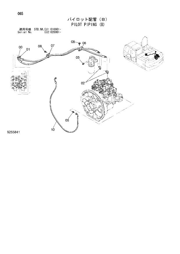 Схема запчастей Hitachi ZX160LC-3 - 065_PILOT PIPING (B) (EU1 010001 -; EU2 020001 -; NA - NA; STD - STD). 01 UPPERSTRUCTURE