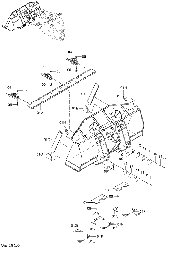 Схема запчастей Hitachi ZW220 - 237_ROCK BUCKET(WITH BOLT-ON TOOTH) 2.7m3 6CG,HCG,HEG,HSG,HXG (RB3270) (000101-004999, 005101-). 07 LOADER ATTACHMENT