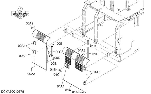 Схема запчастей Hitachi ZX470LC-5G - 014 DOOR (FRONT VIEW OF PUMP)(TROPICAL) 01 FRAME,COVER
